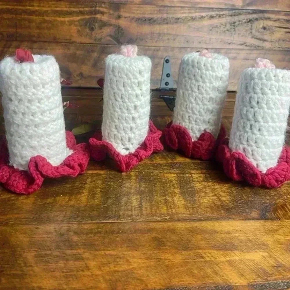 Vtg Mid Century Knitted Crochet Candle Retro Christmas Decor Kitsch - Picture 7 of 7
